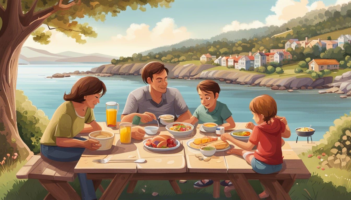 Family Breakfast Overlooking a Beautiful Bay