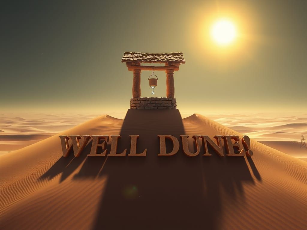Surreal Desert Oasis: Ancient Well on Monumental Dune