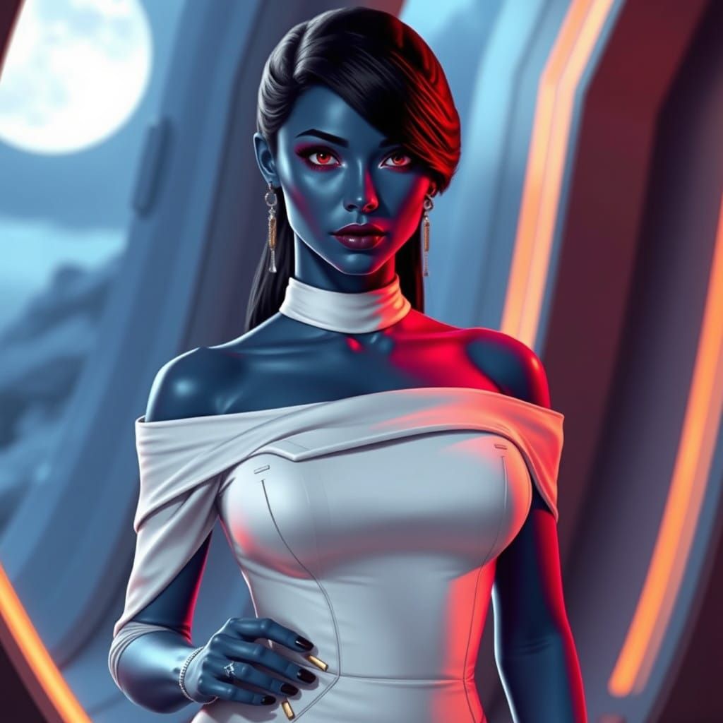 Blue Skinned Woman in Haute Couture