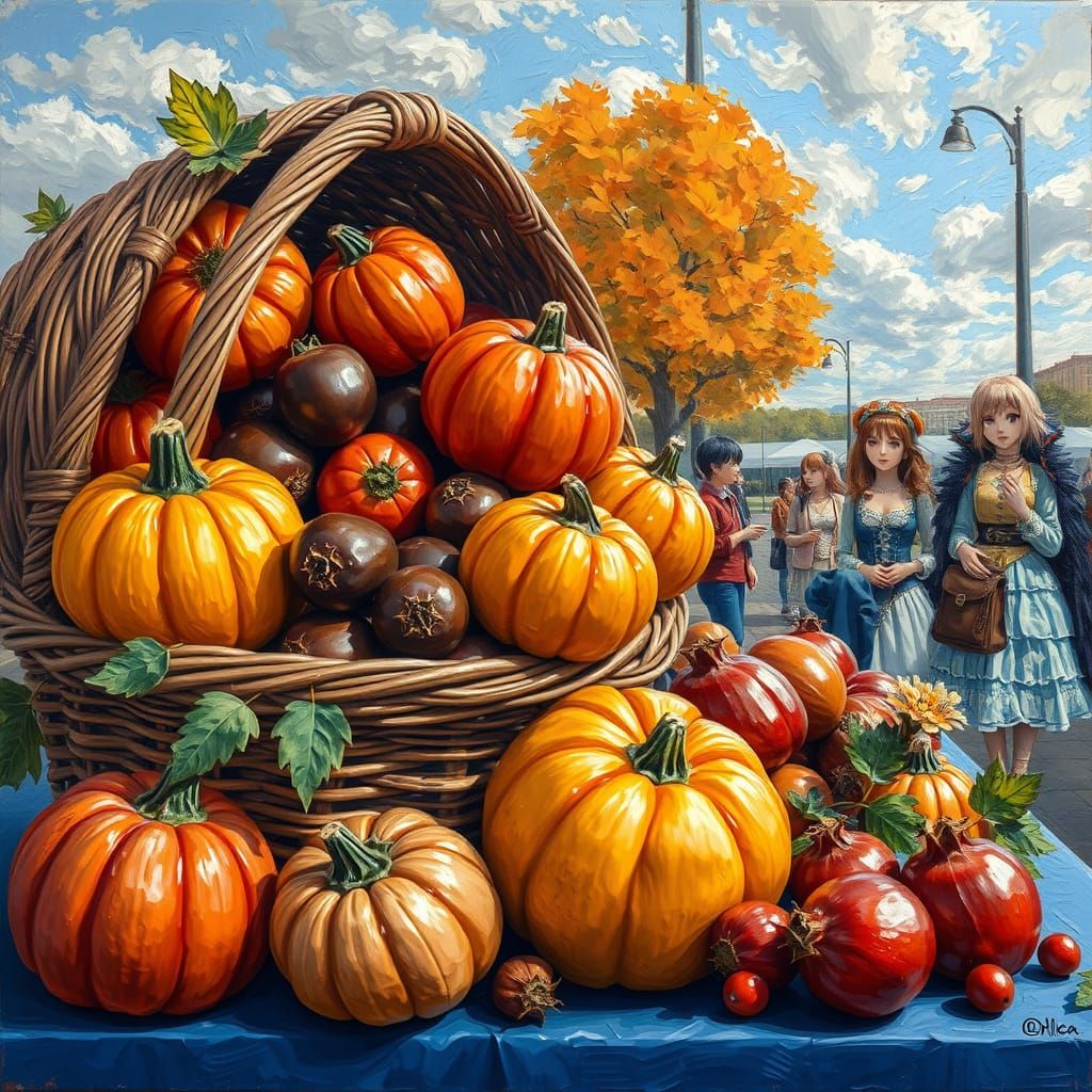 Autumn Harvest Festival Scene with Cosplay Characters