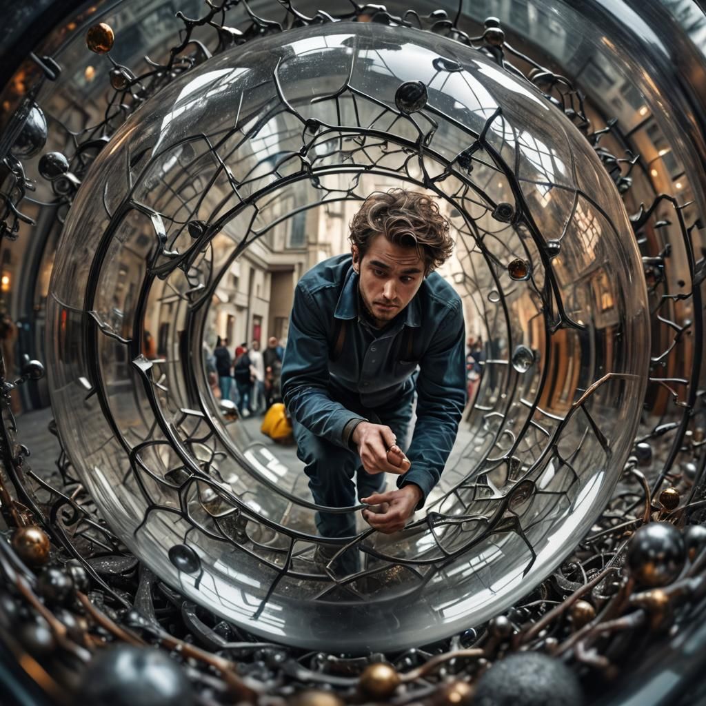 Hyperrealistic Human Trapped in Glass Sphere
