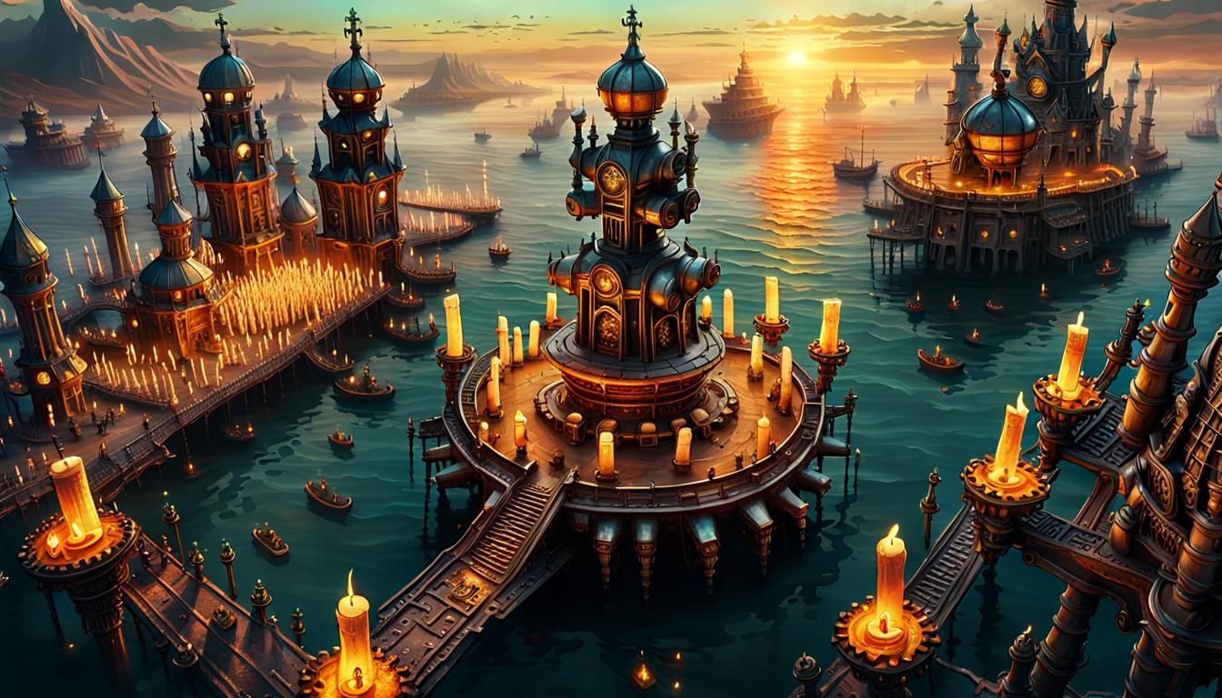 Steampunk King and Queen Statue with Magical Candles