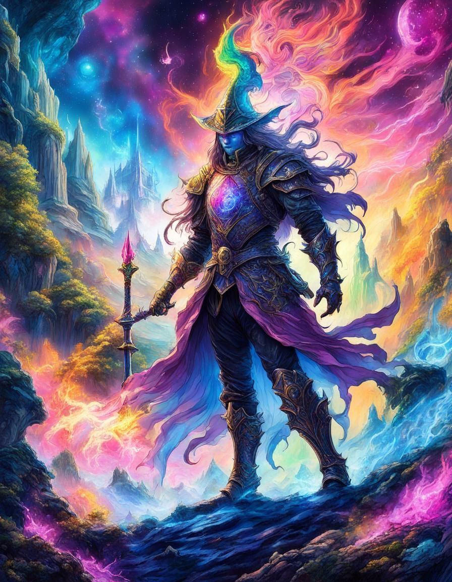 Cosmic Demon Knight in Elaborate Armor, Epic Fantasy Poster