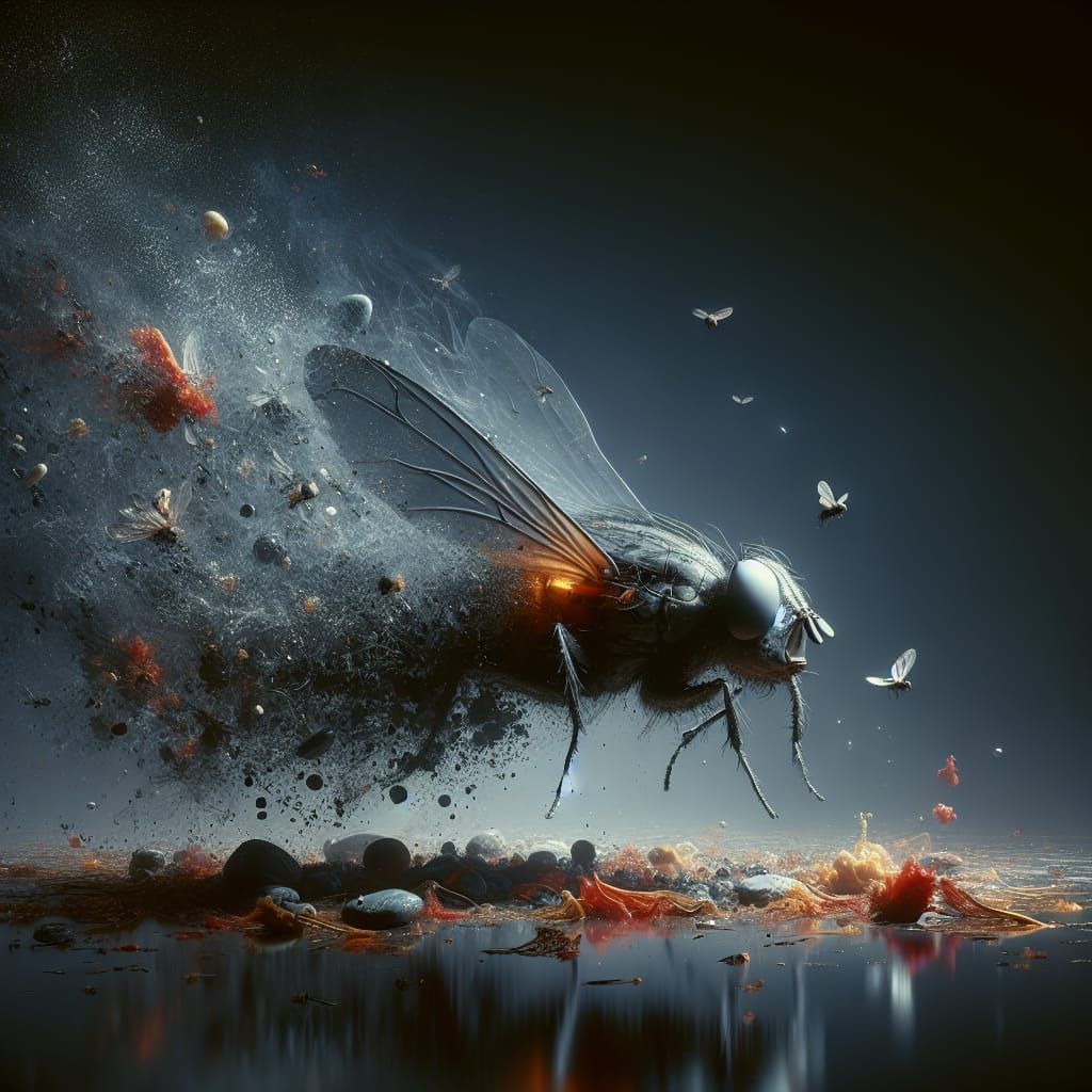 Dark Surrealistic Fly in Haunting Composition