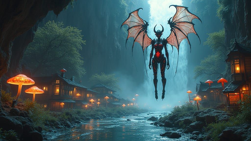 Biomechanical Cyborg-Demon in Cyberpunk Fantasy Style