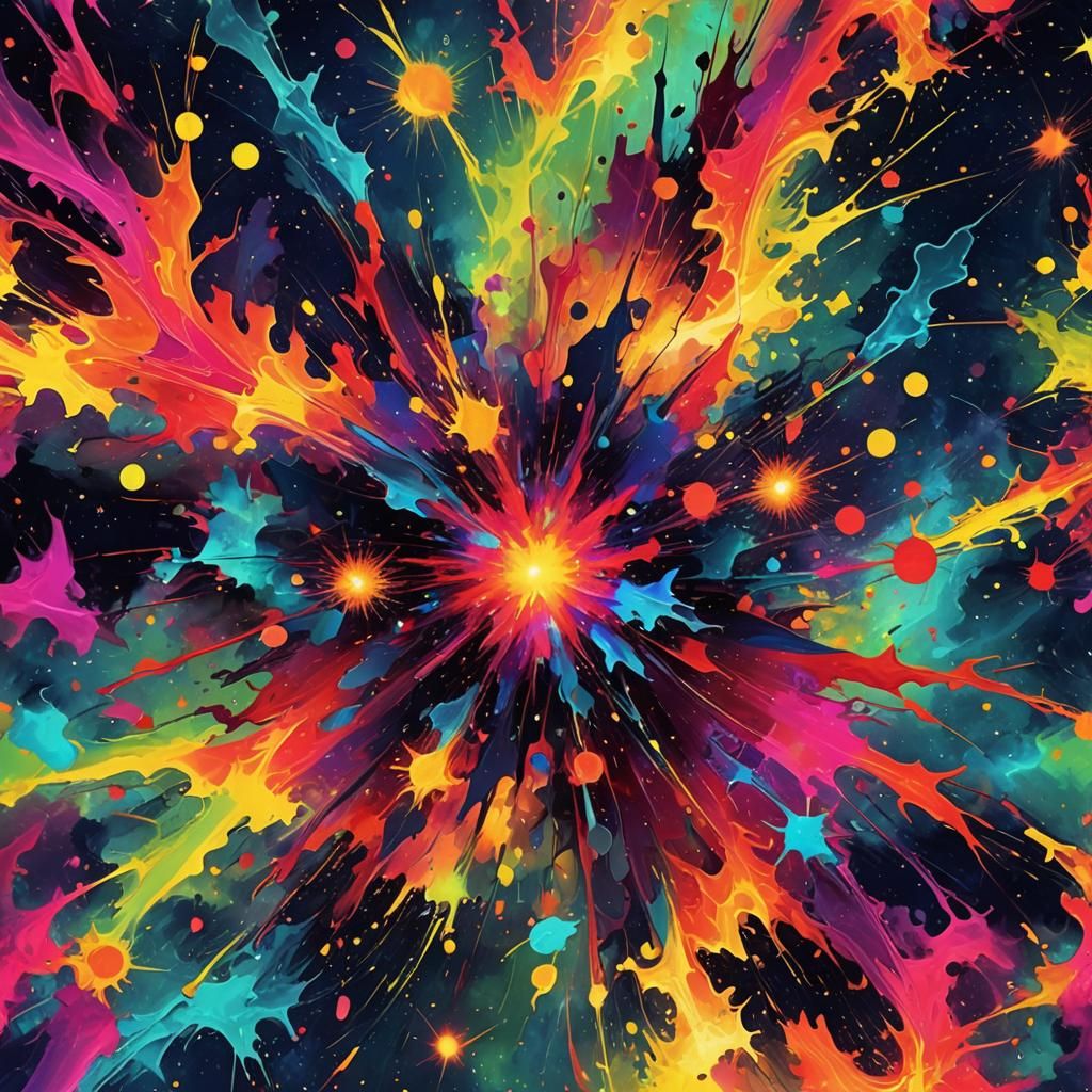 Abstract Expressionist Space Art with Neon Colors