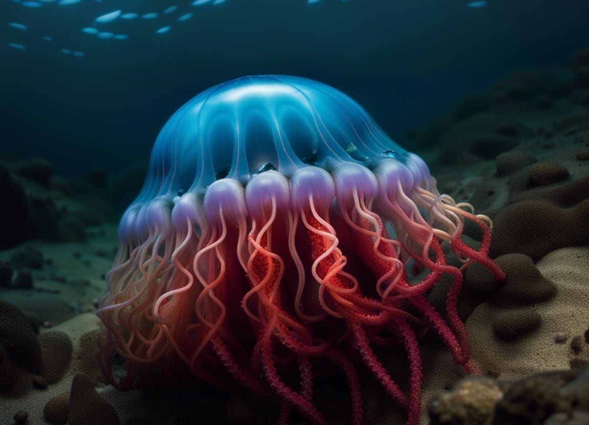 Colorful Portuguese Man-of-War Portrait Below the Ocean
