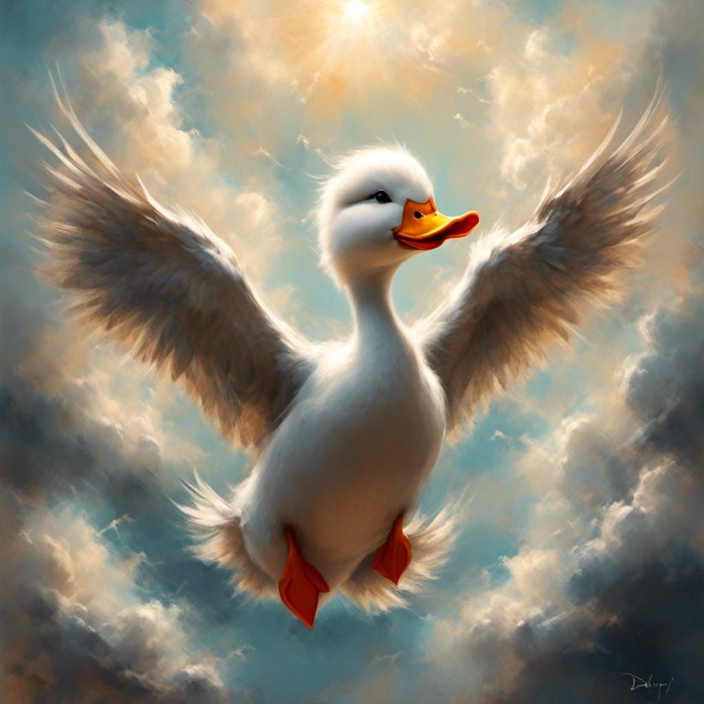 Angelic Duckling in Oil Painting Style
