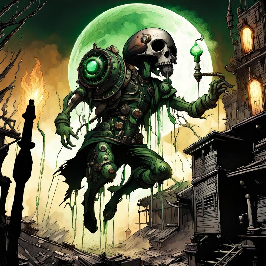 Dark Fantasy Steampunk City on Cyber Skull