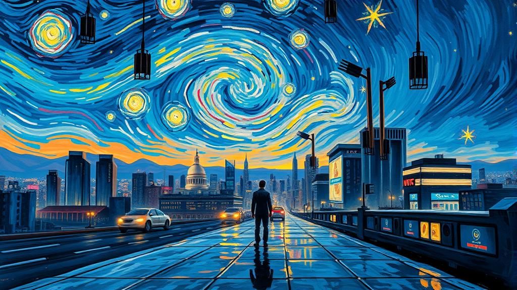 Cyberpunk Cityscape as Impasto Gouache Painting