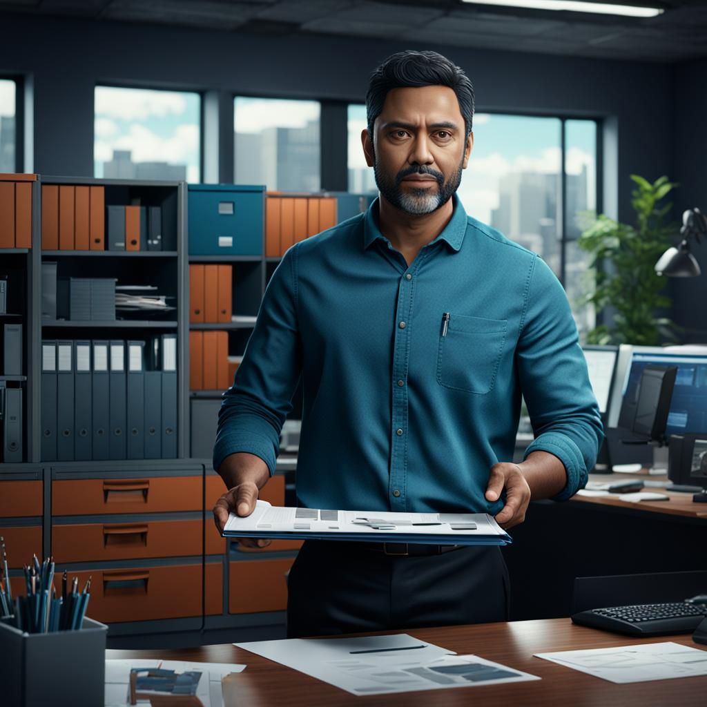 Latino Man in Office: Detailed Matte Painting