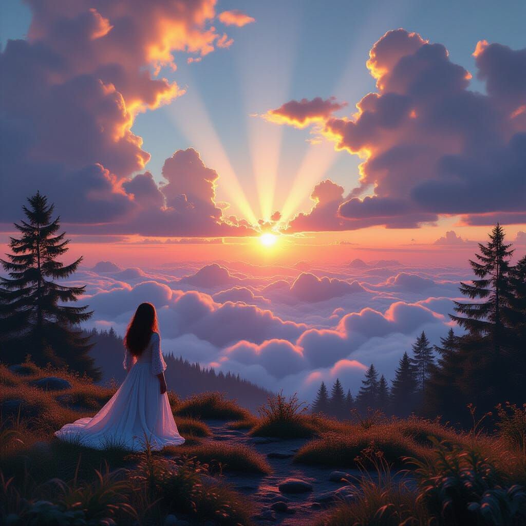 Majestic Dawn Scene with Lace Textures