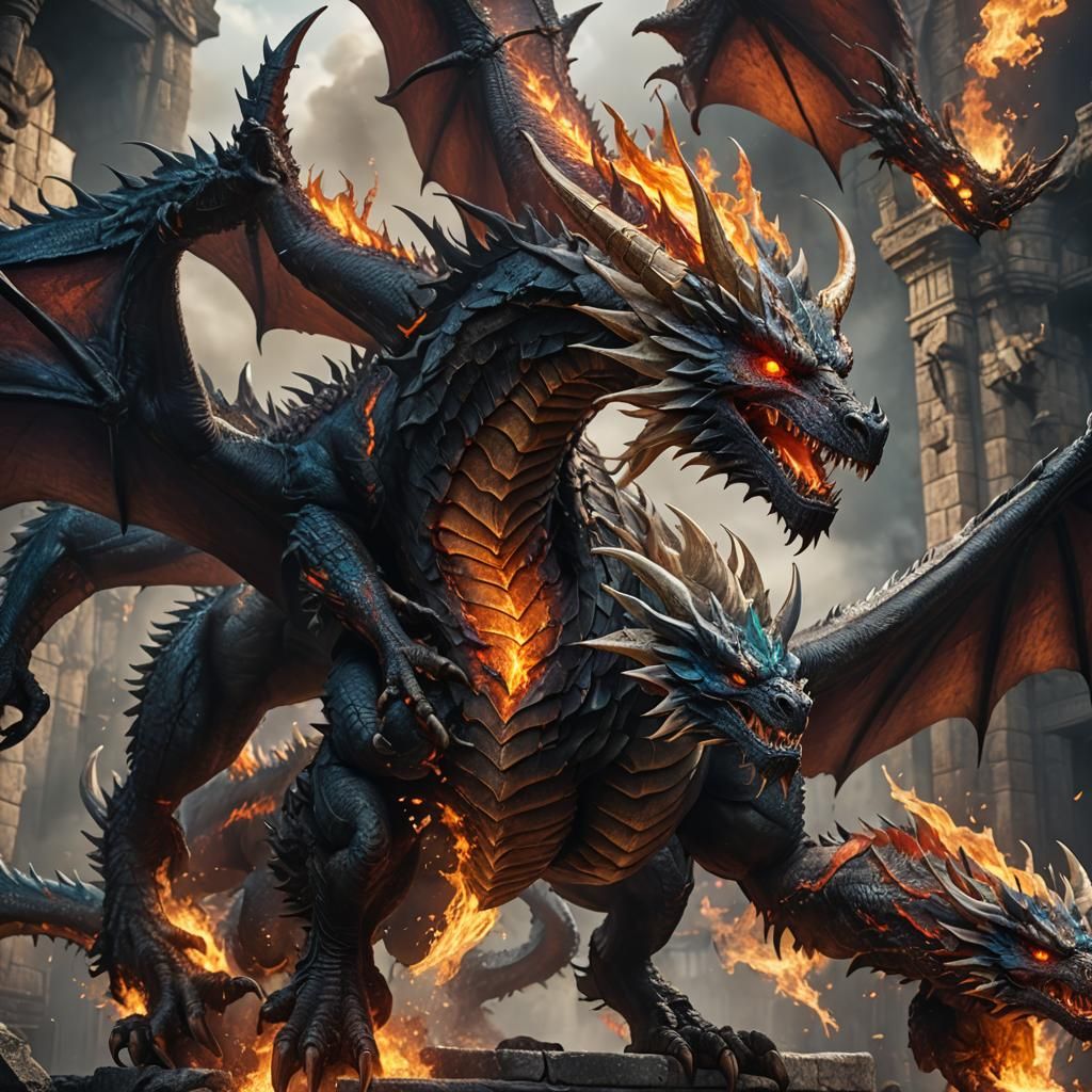 Fiery Four-Winged Demon Dragon Concept Art
