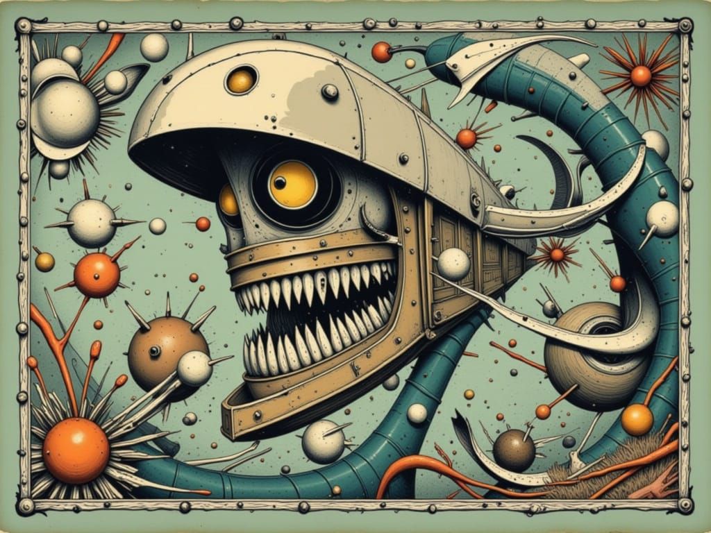 Surreal Cat's Voyage: Victorian Watercolor Illustration