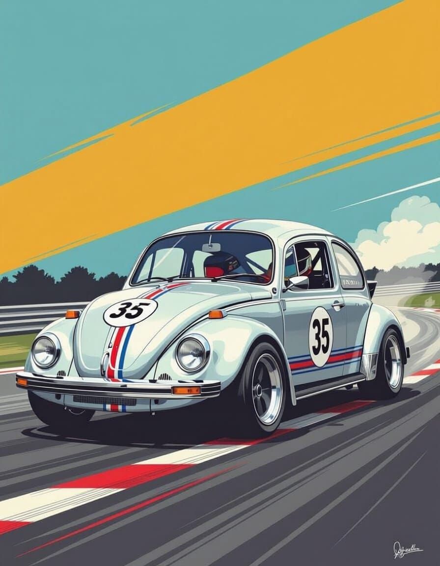 Retro 1973 VW Beetle Race Car Martini Livery