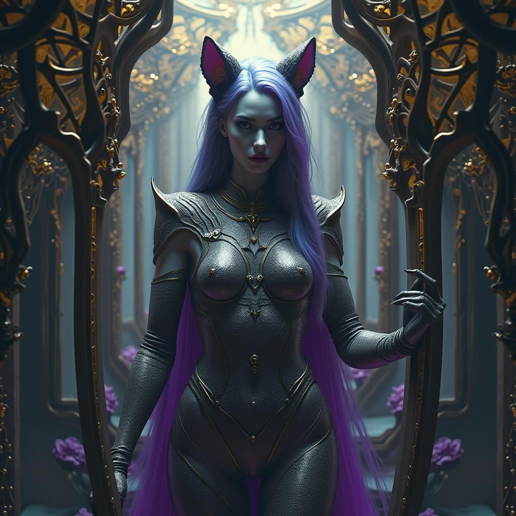 Dark Fantasy She-Wolf in Ornate Silver Cage