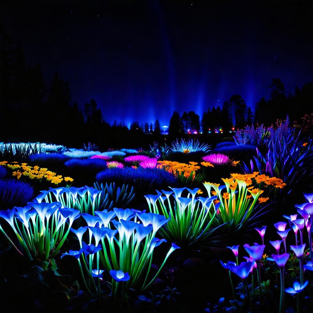 Bioluminescent Rainbow Flower Garden Art