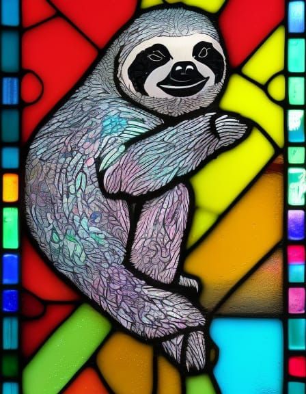 Stained Glass Sloth in Mixed Media Style