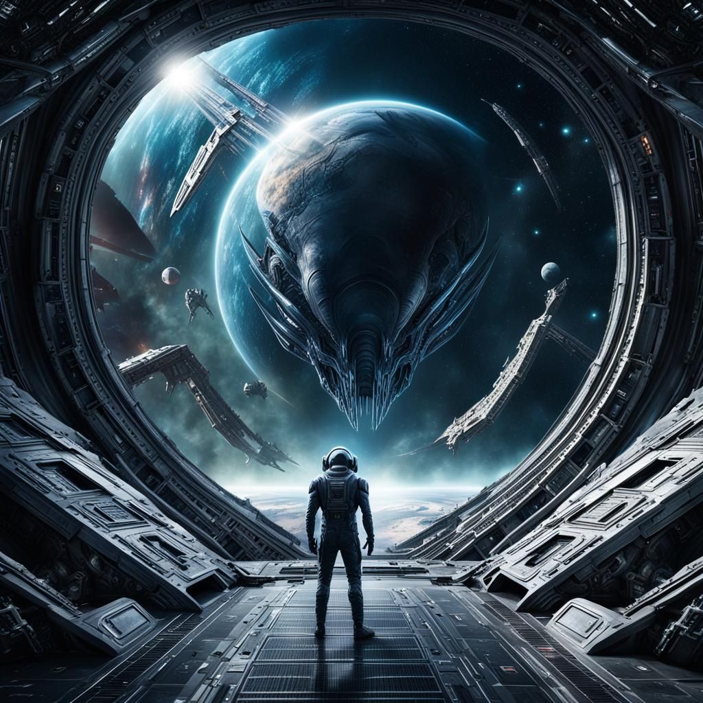 Sci-Fi Movie Poster: Alien Hero in Space