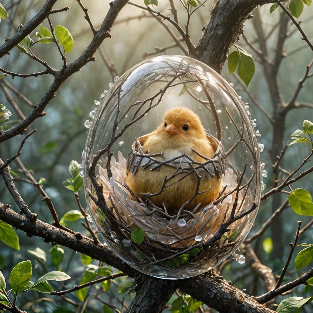 Unborn Bird Inside Glass Egg: Hyper-Realistic Digital Art