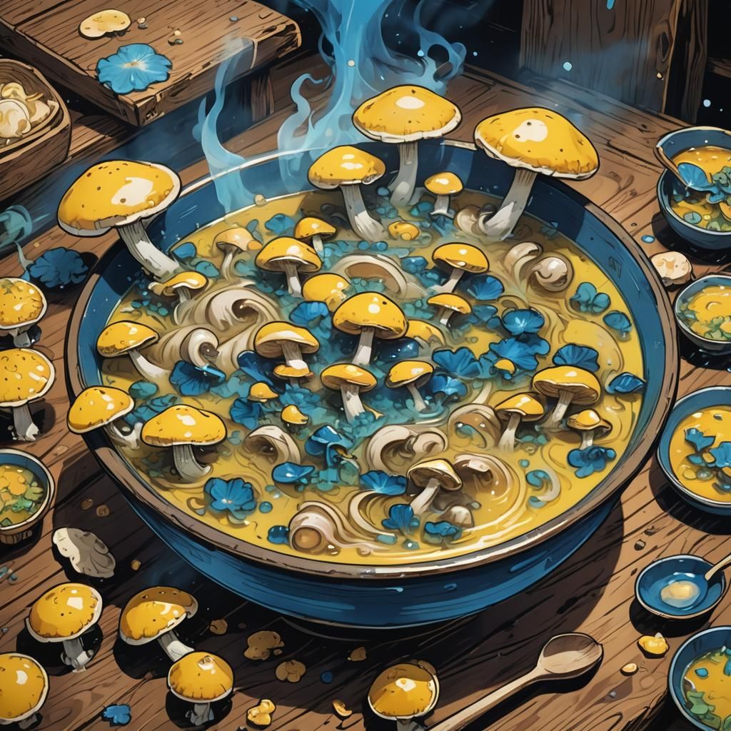 Vibrant Anime Mushroom Soup Illustration