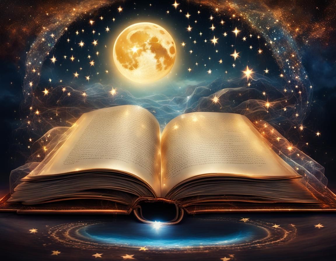 Fantasy Book Illustration with Moon and Stars