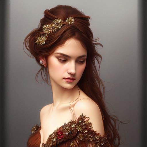 Girl in Prom Dress, Detailed Portrait in Digital Art