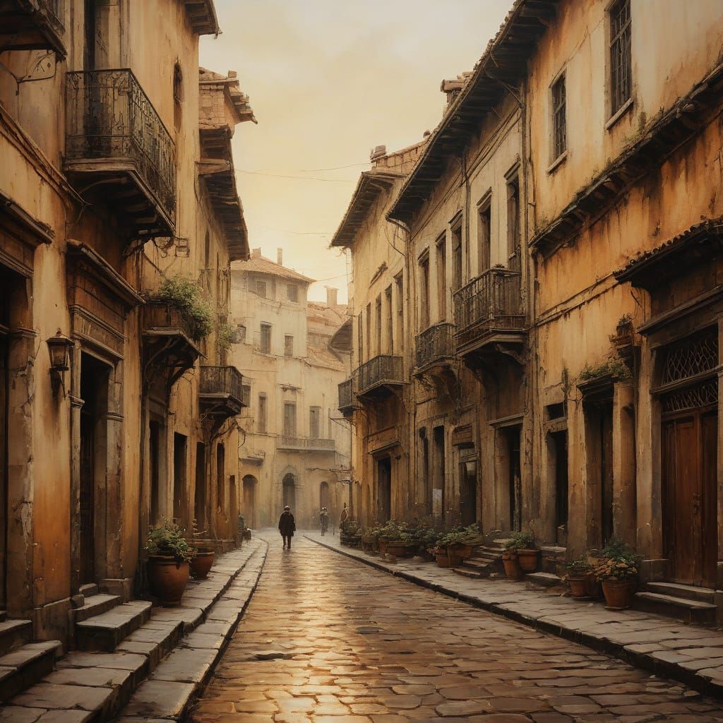 Ancient Cityscape Masterpiece in Warm Oil Colors
