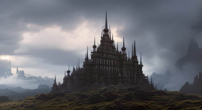 Dramatic Castle in Stormy Landscape Digital Painting