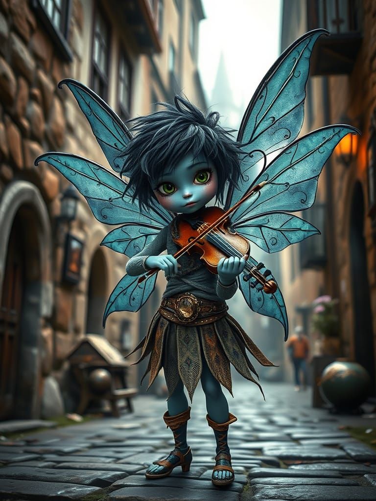 Whimsical Fairy in Medieval Town