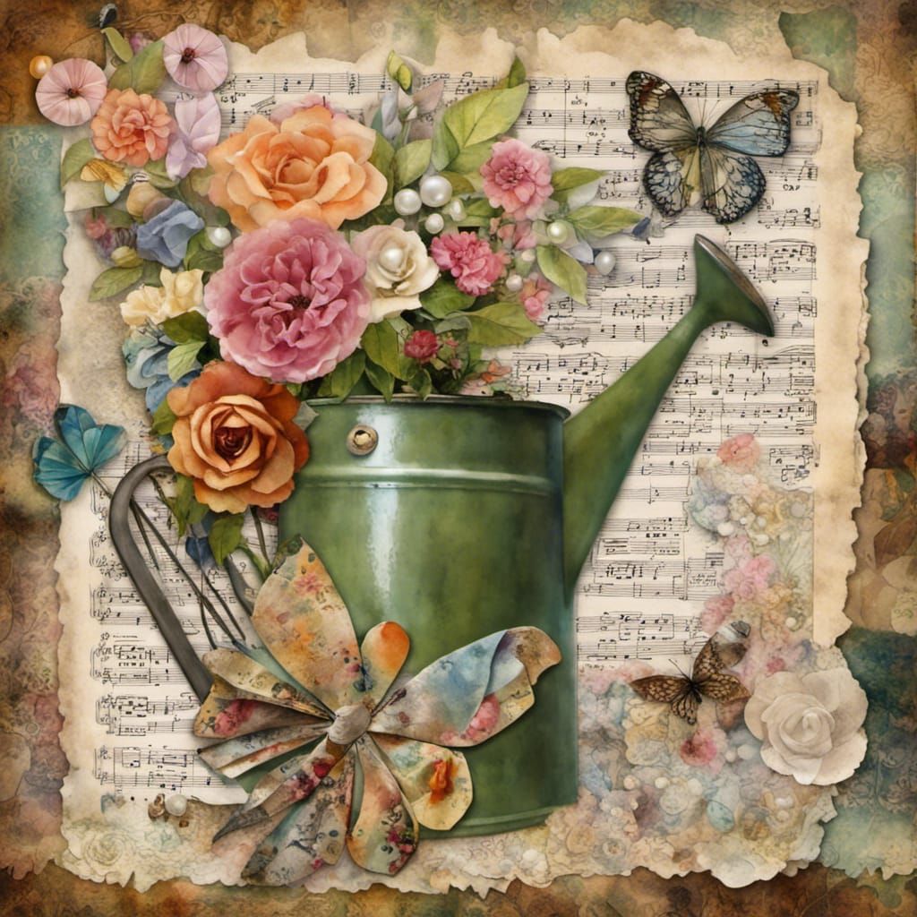 Mixed Media Collage Art of Gardening