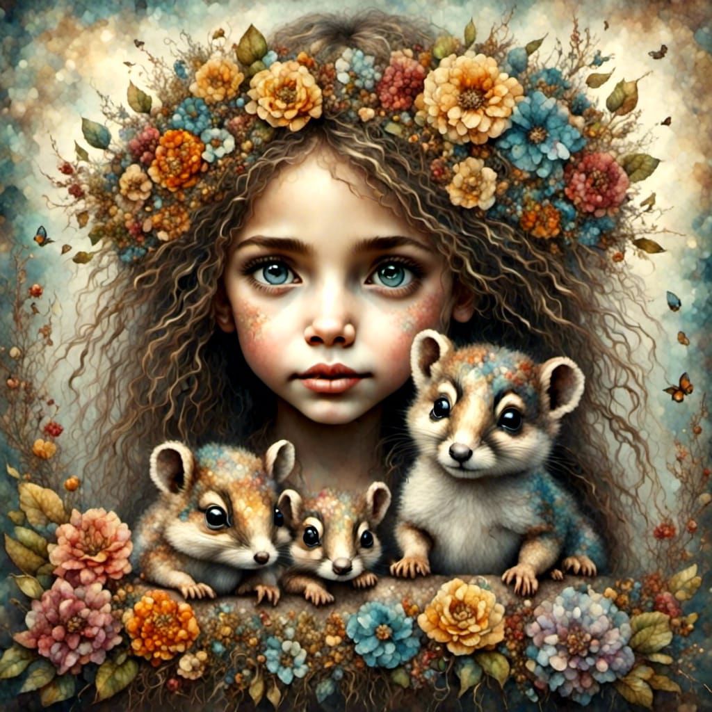 Whimsical Fairy Portrait in Vintage Watercolor Style