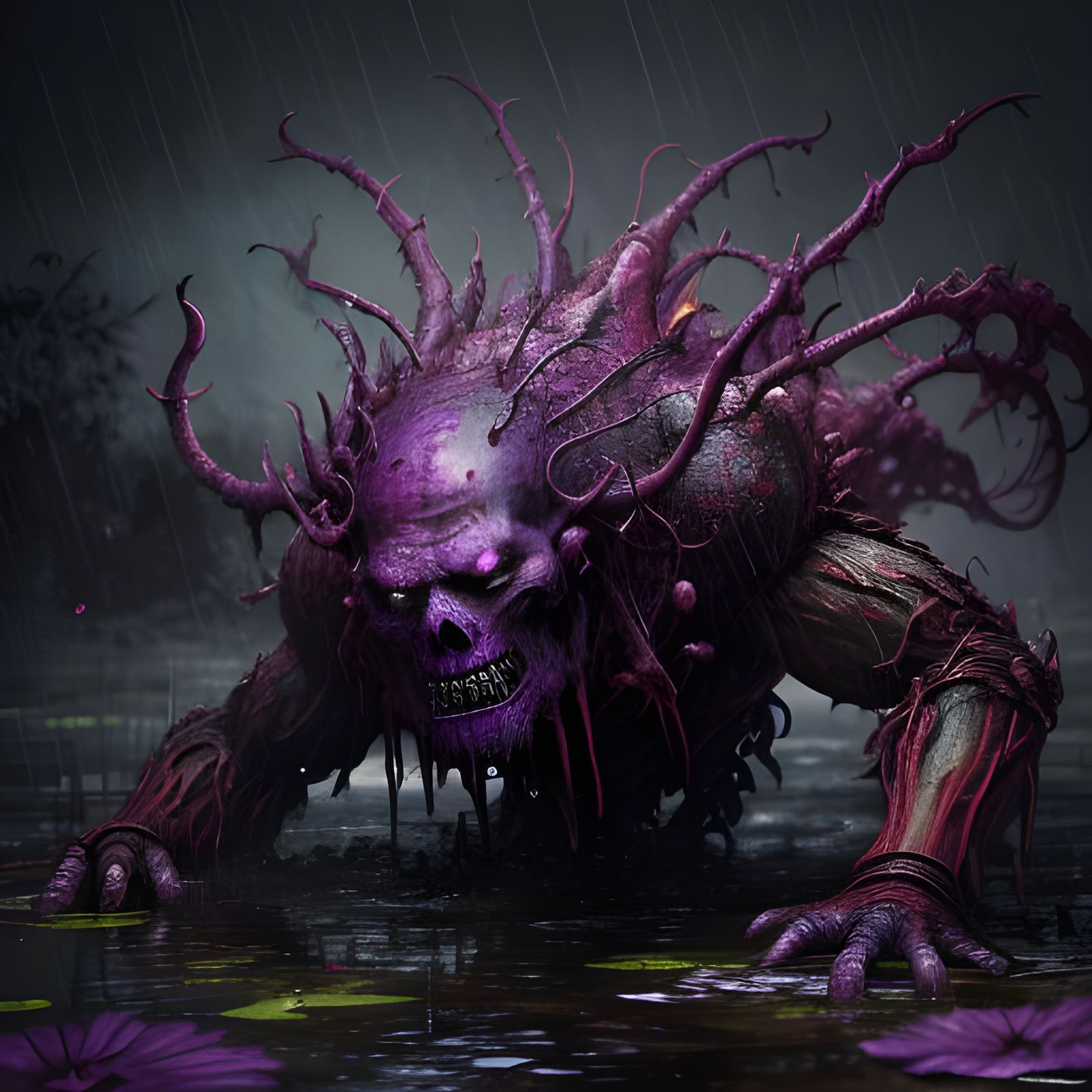 Photorealistic Swamp Scene with Maggot Rain