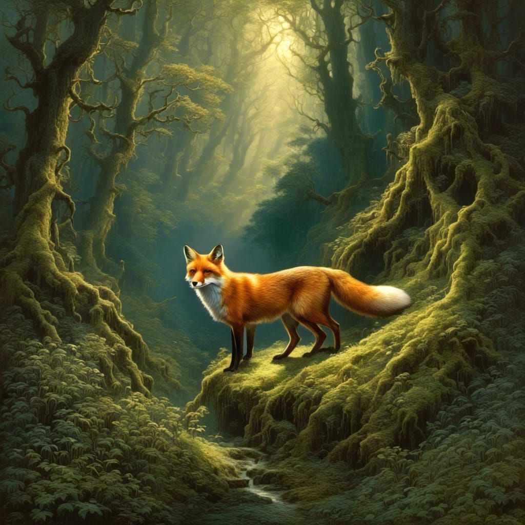 Enchanted Fox in Sunlit Forest