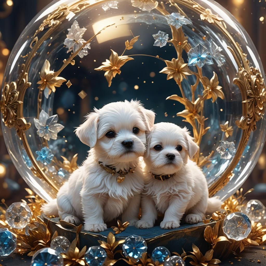 Puppies in Crystal Ball: Fantasy Concept Art
