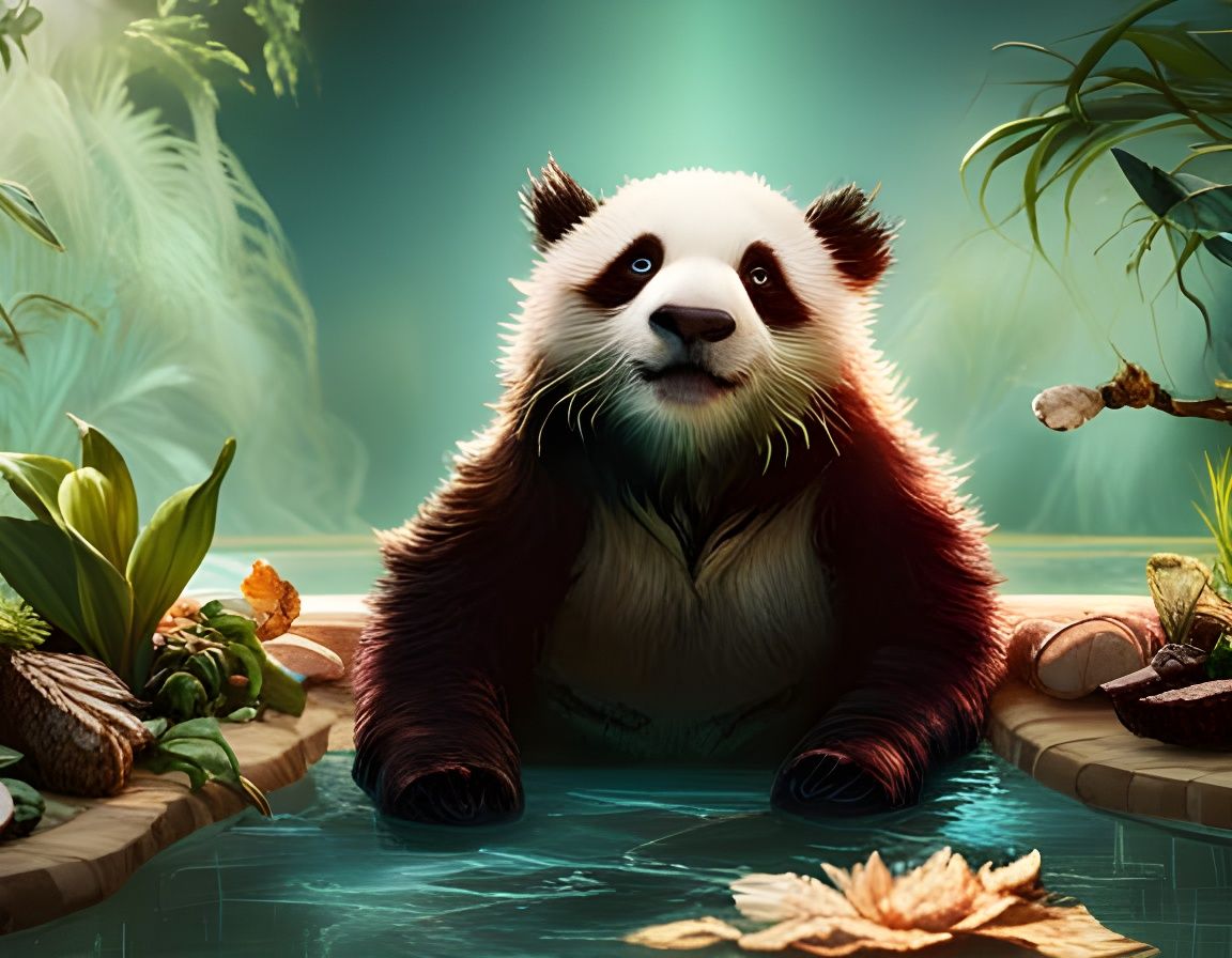 Panda in Swimming Pool: 3D Digital Art