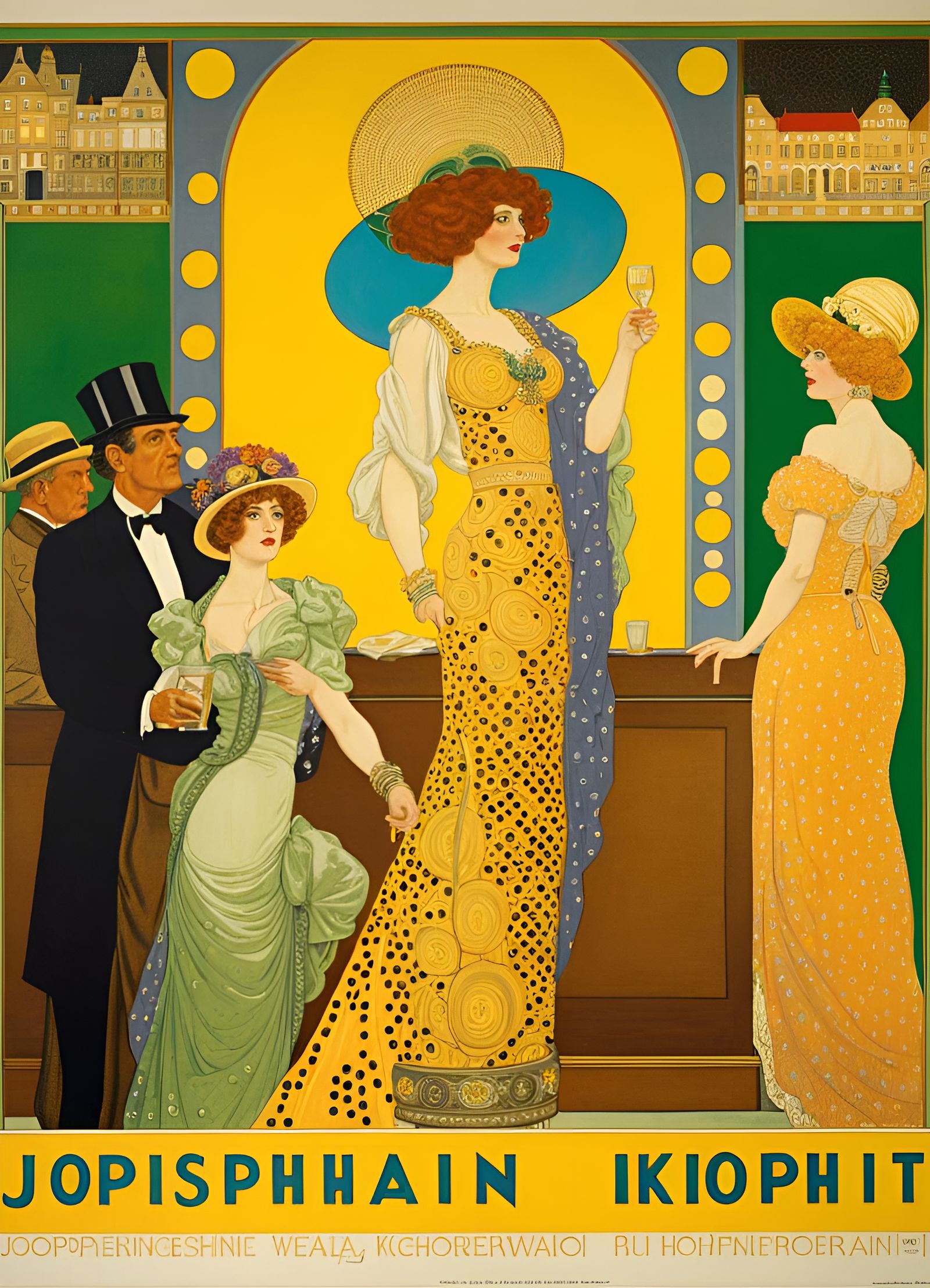 Hungarian Pub Poster in Klimt, Hopper, Wall Style