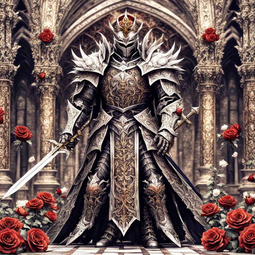 Majestic Monarch Knight in Dark Fantasy Gouache Style