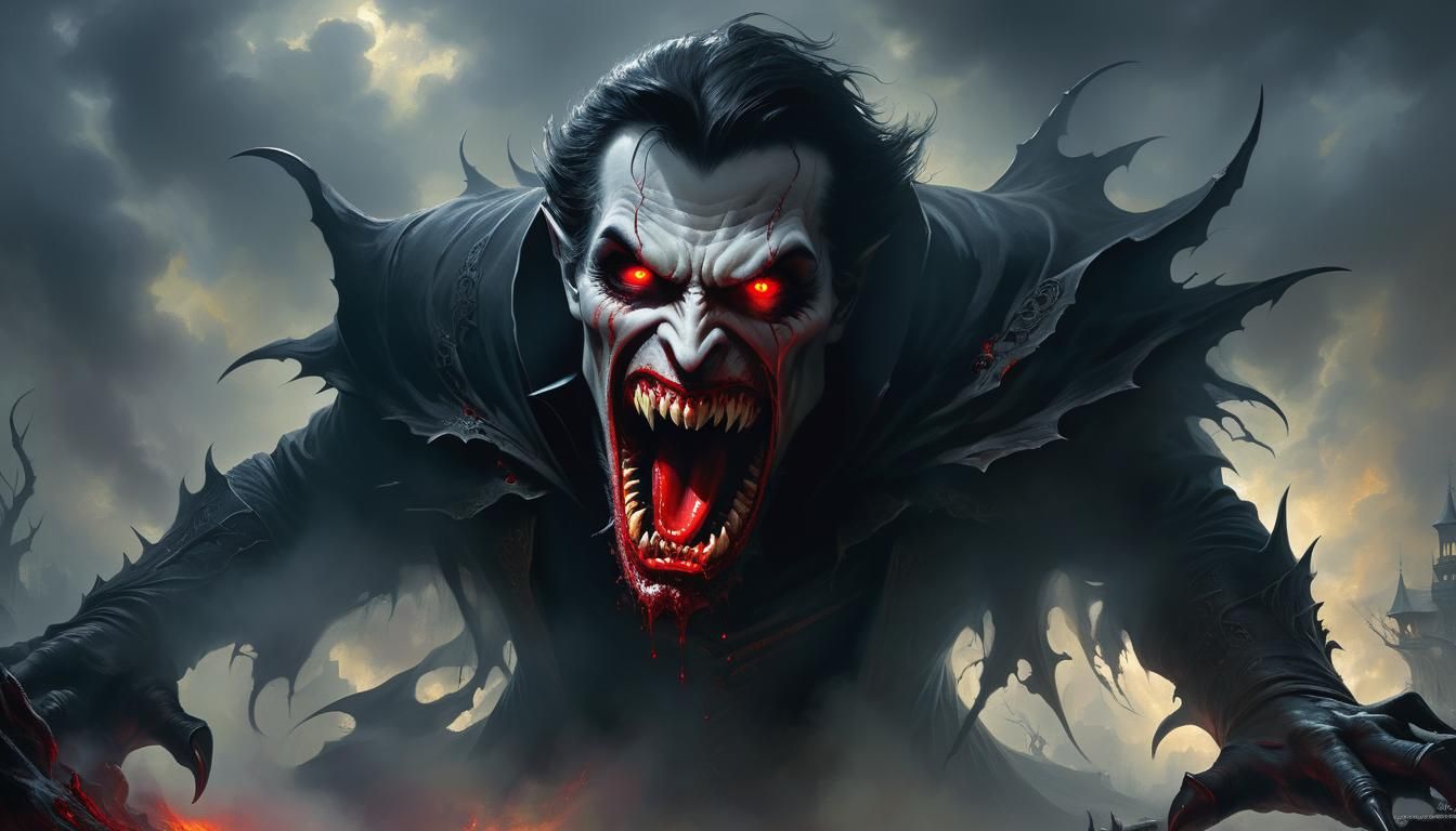 Terrifying Shadow Vampire in Ethereal Oil Painting