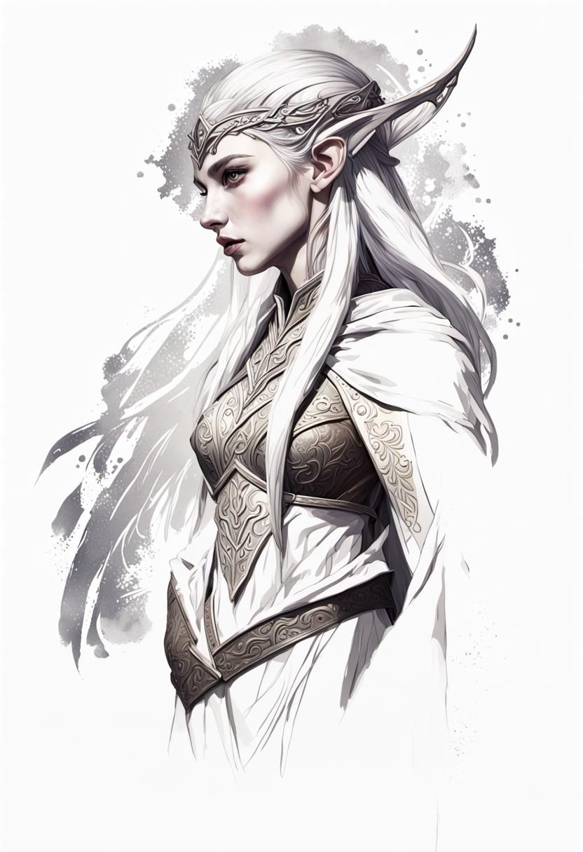 Detailed Elven Woman Portrait in Splash Art Style