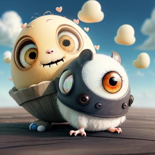 Adorable Surreal Chibi Eyeball in Pixar Style