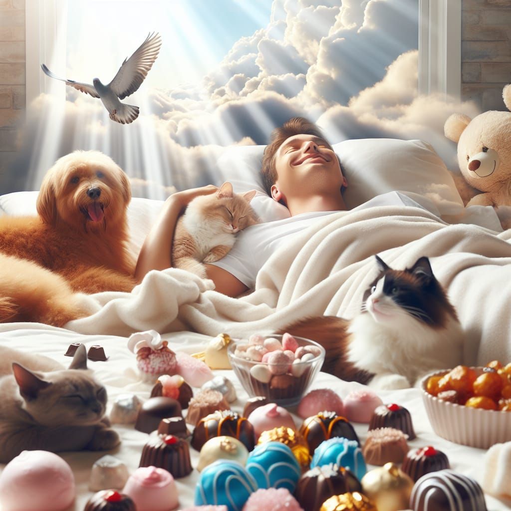 The Ecstasy of Not Having To Go to Work and being able to stay in bed forever with all the animals and eat bon bons all ...