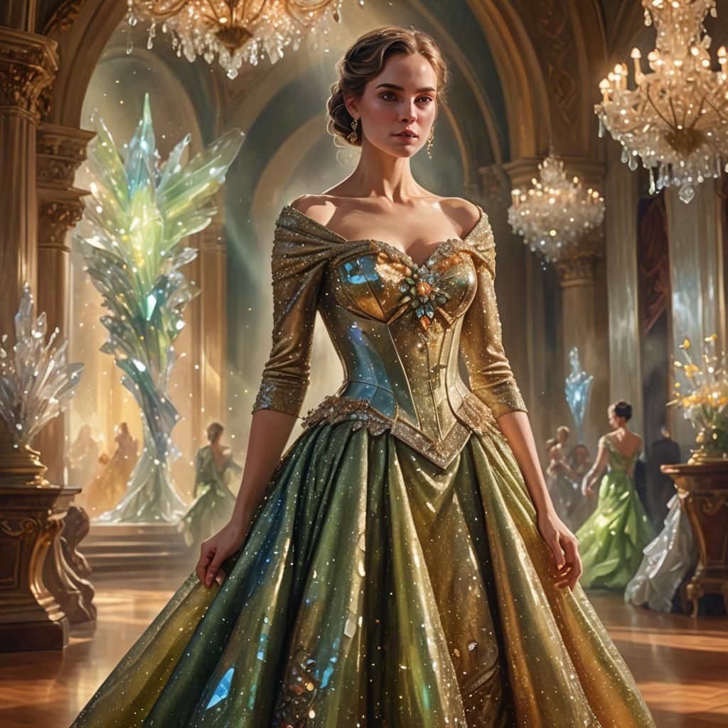 Woman in Ballroom: Hyper-Realistic Digital Painting