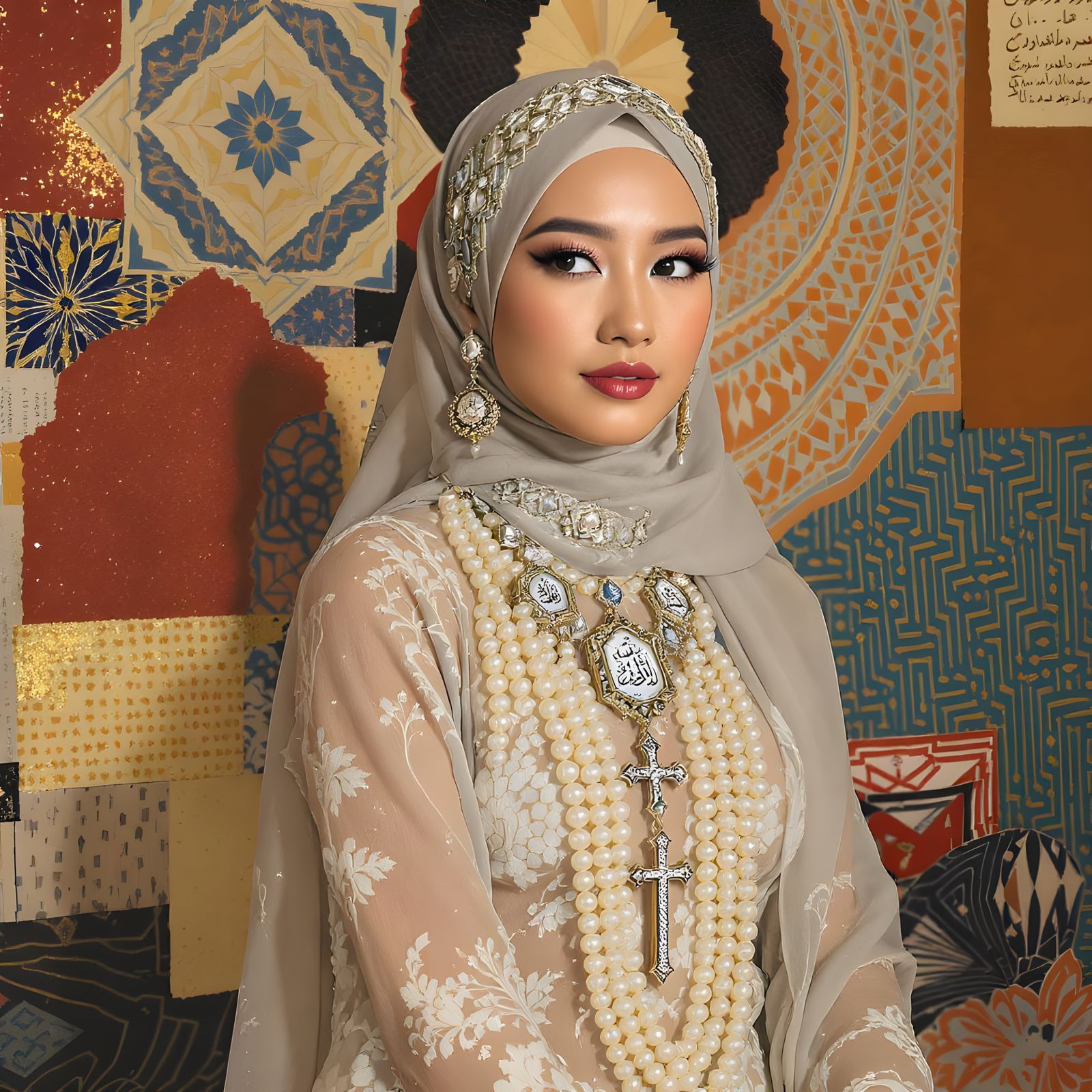 Elegant Asian Woman with Pearls, Luxurious Portrait