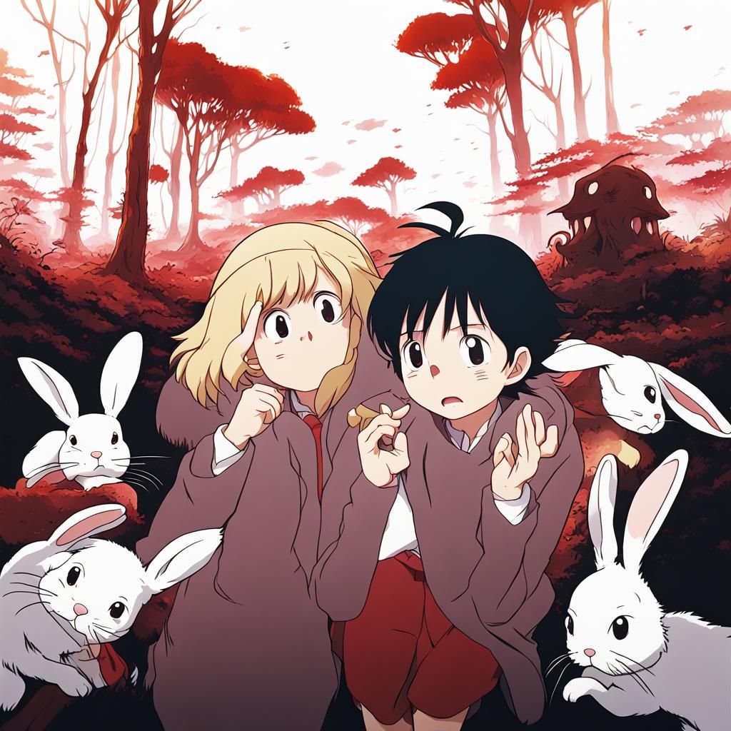 Bloody Rabbits Poster in Studio Ghibli Anime Style