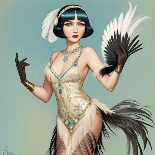 Art Deco Flapper with Feathers in Erté Style