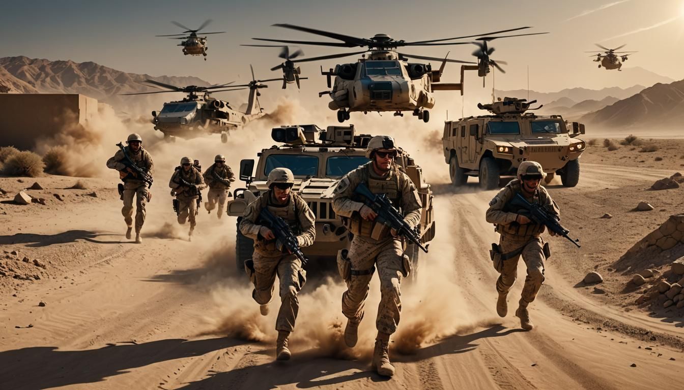 Futuristic Marines Charge in Afghanistan Desert