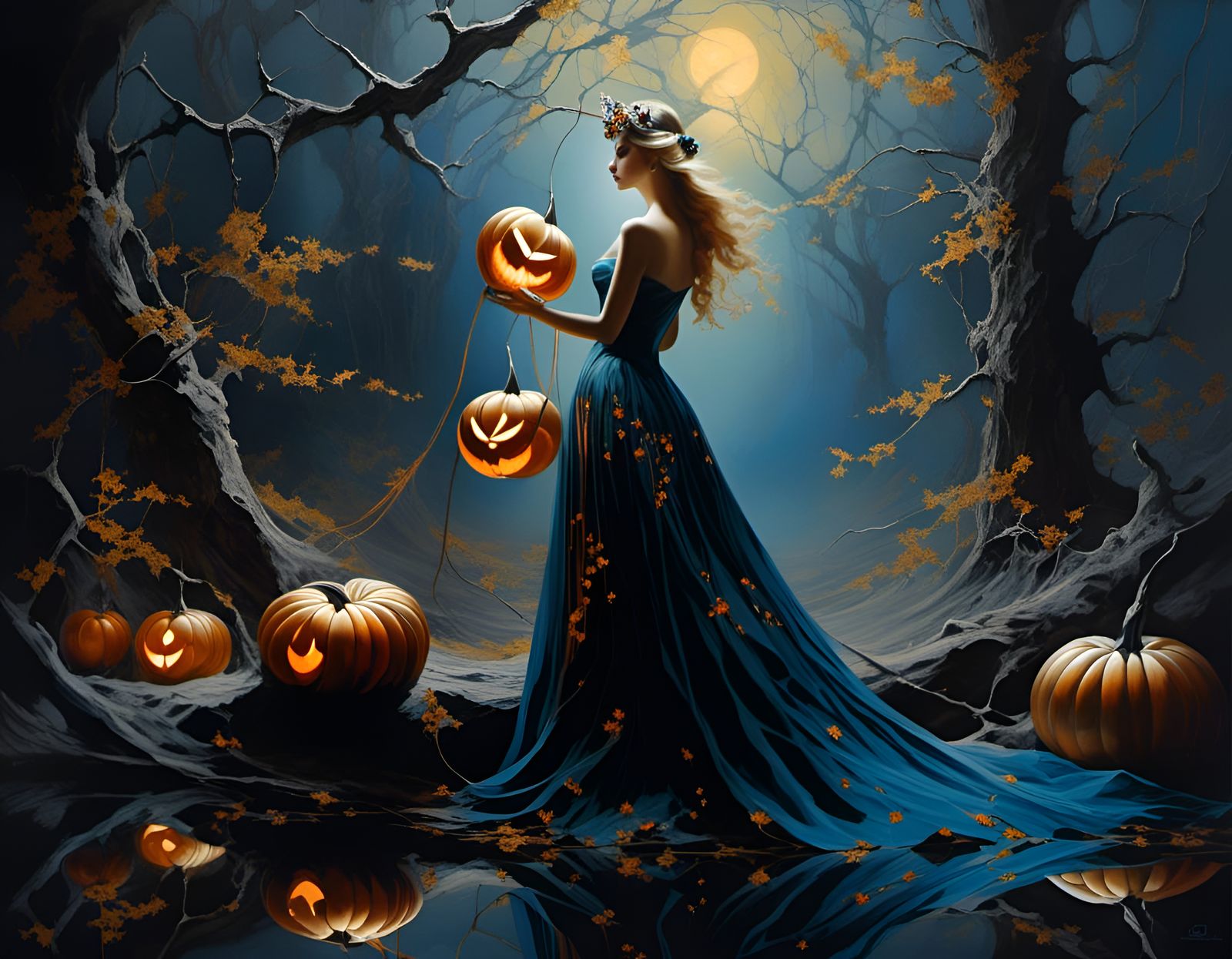 Translucent Glass Pumpkins Reflecting Nightmares in Splash A...