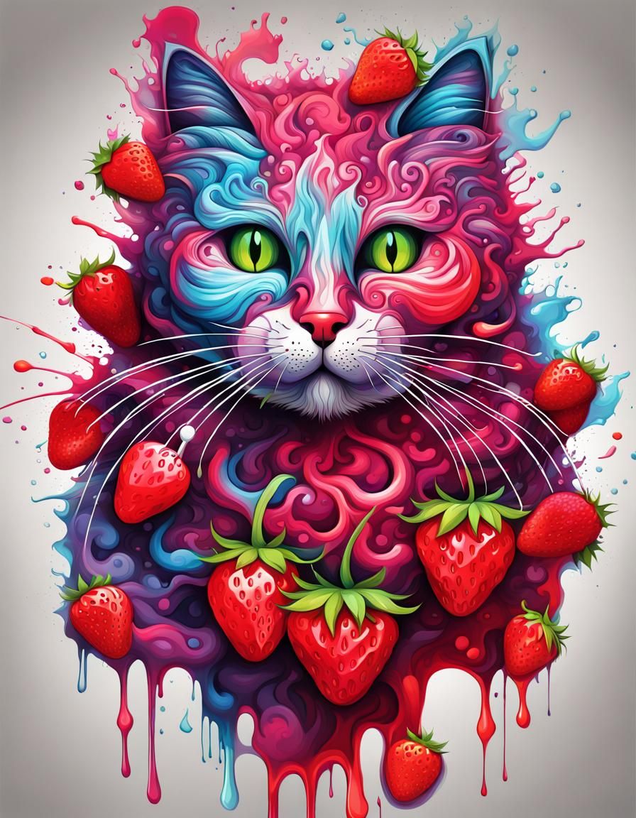 Abstract Strawberry Cat in Graffiti Art Style