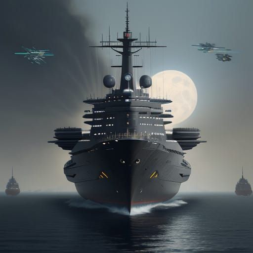 Gigantic Sci-Fi Battlecruiser Concept in Cyberpunk Style